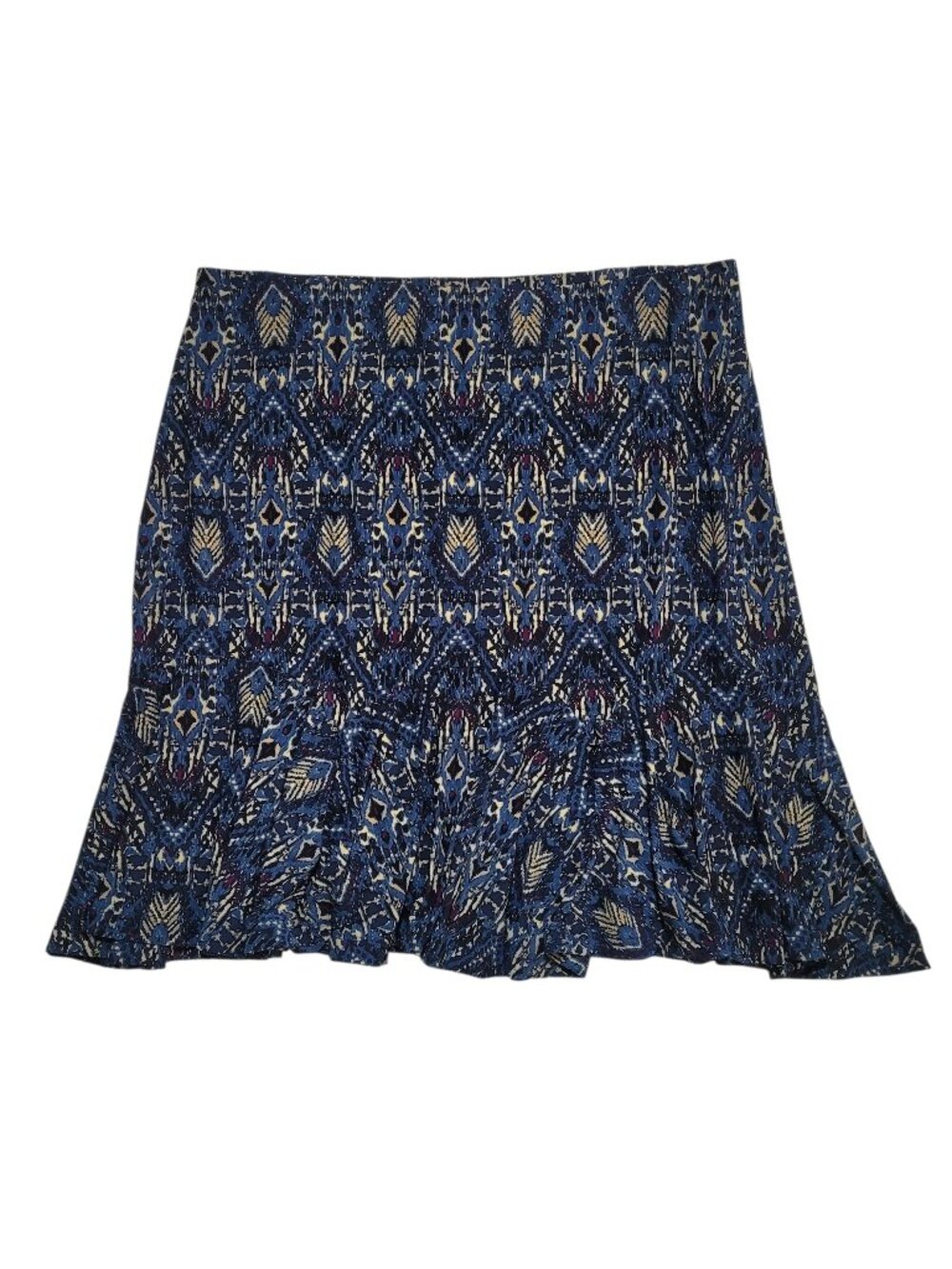 Chaps Womens Flounce Skirt Blue Geometric Elastic Waist Flared Pull On XL NEW